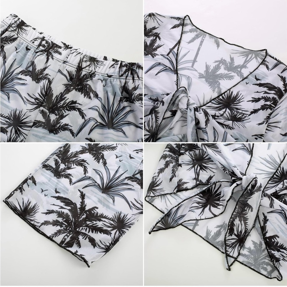 Grace Karin Black and White Palm Print Bikini Set - Picture 3 of 13